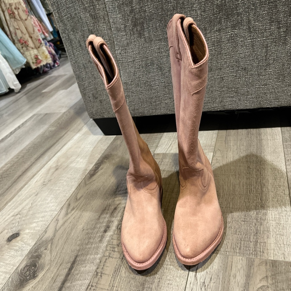 Frye Pink Suede Cowboy Boots - Picture 5 of 10